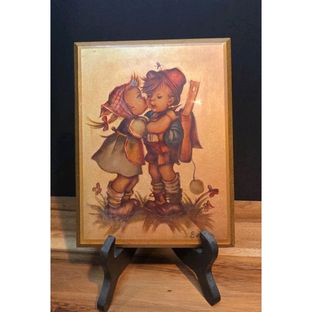 Lithograph Art By Evans LITTLE GIRL KISSING BOY  Vintage 1972 8.5x6.5